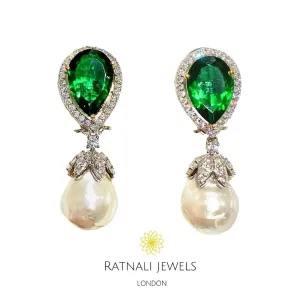 Lulit | Baroque Pearl, Emerald and Simulated Diamond Drop Earrings