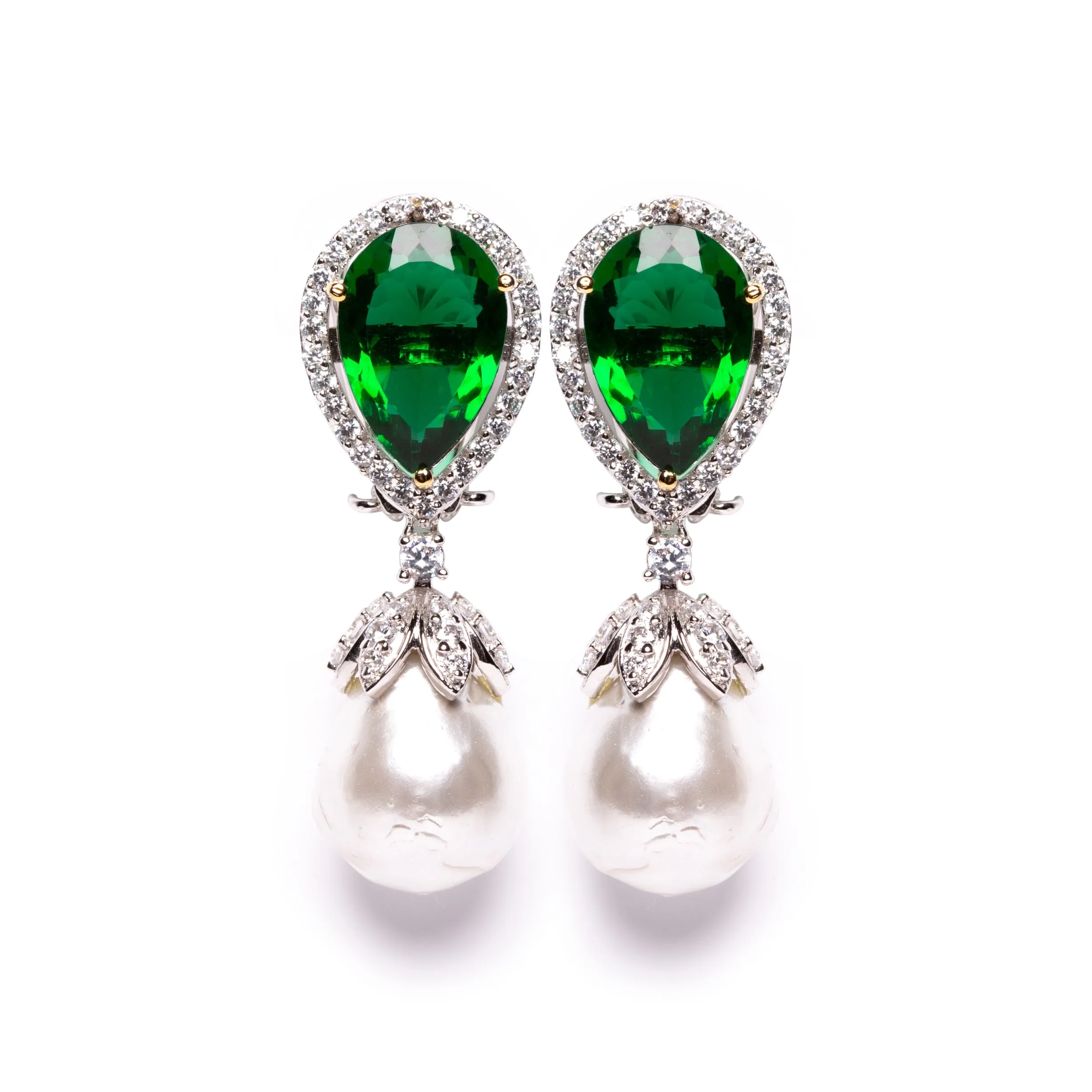 Lulit | Baroque Pearl, Emerald and Simulated Diamond Drop Earrings