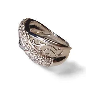 Magnificent 14K White Gold Paved Diamond Bridge Swirl Cocktail Ring