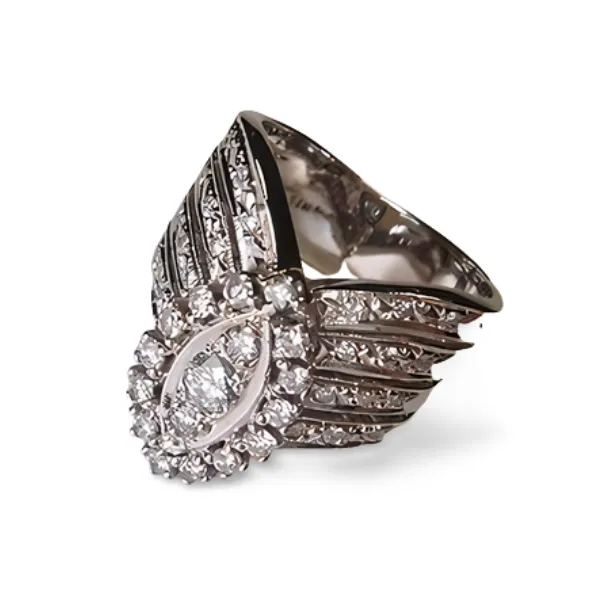 Magnificent Estate 14K White Gold Diamond Marquise Cocktail Ring