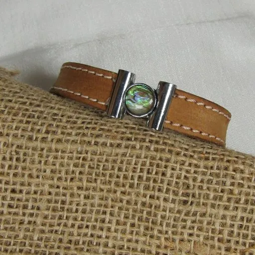 Man's Brown Leather Bracelet with  Inlaid Clasp