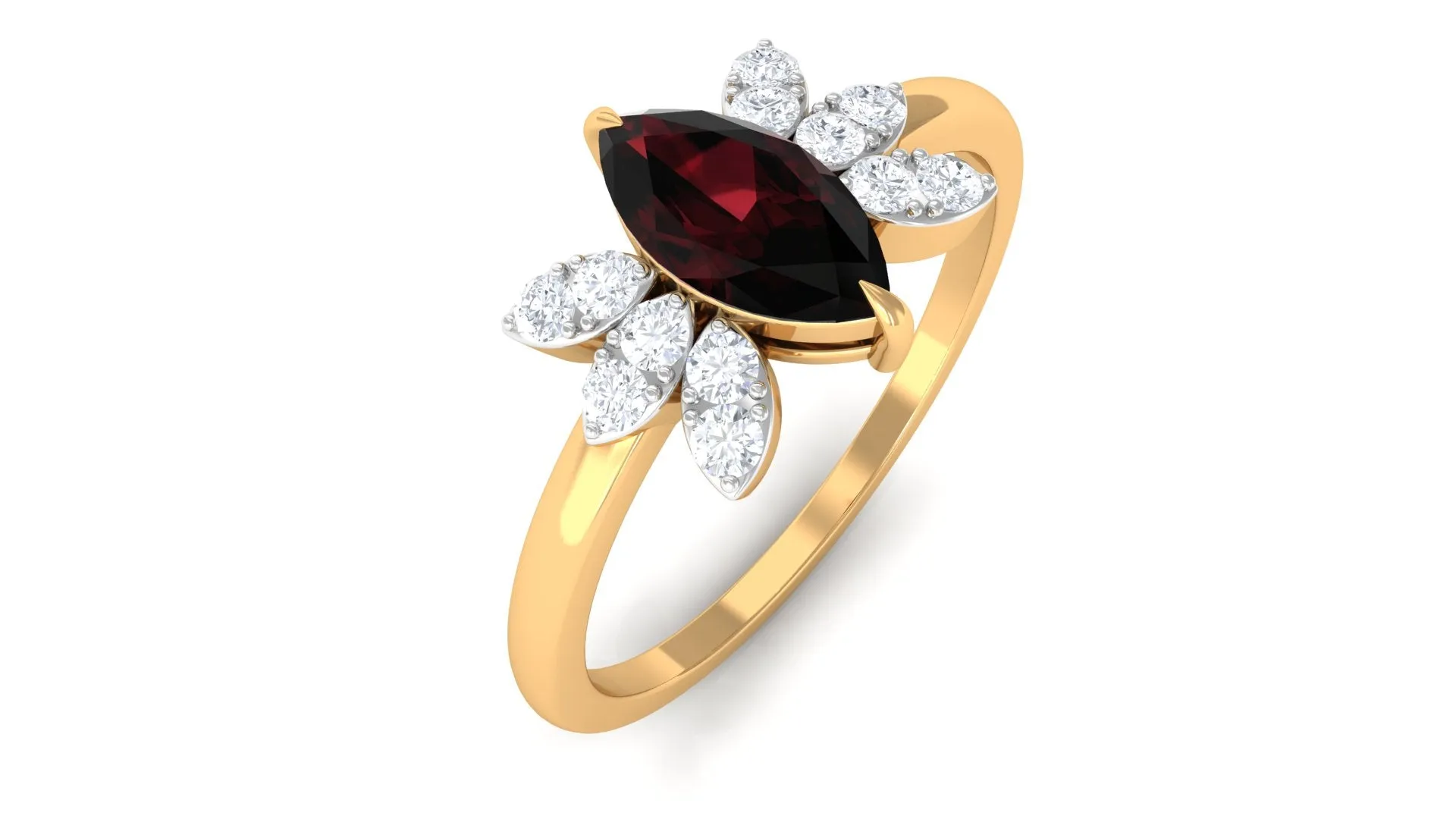 Marquise Garnet and Diamond Engagement Ring