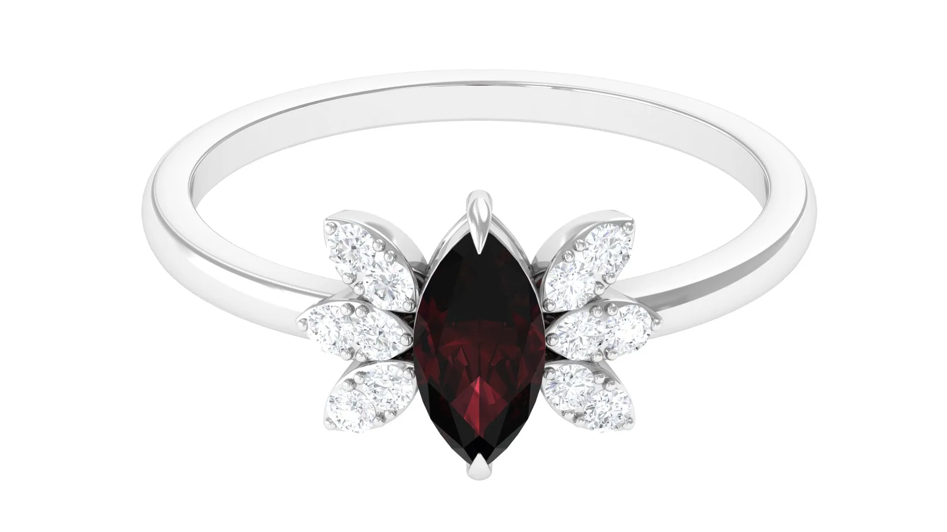 Marquise Garnet and Diamond Engagement Ring