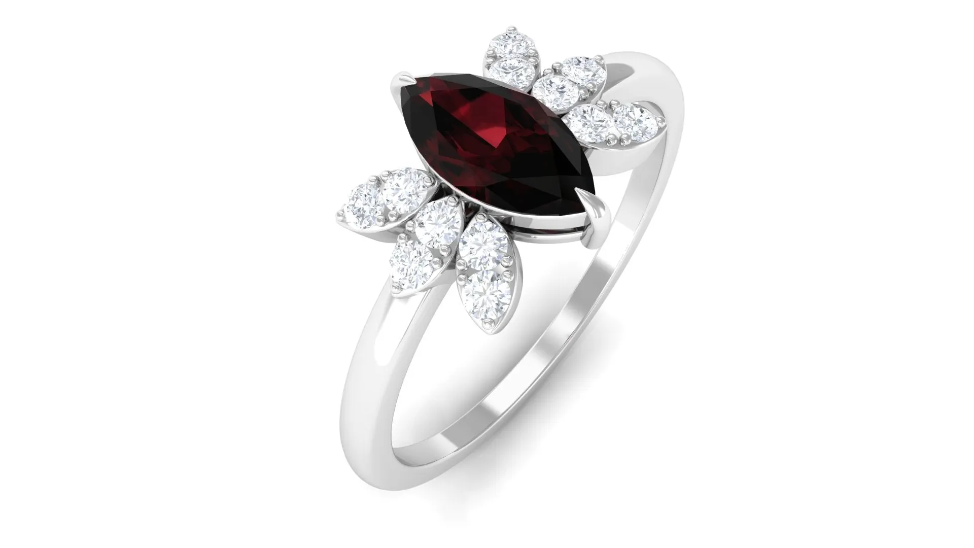 Marquise Garnet and Diamond Engagement Ring