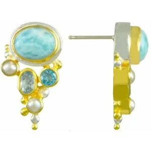 Michou Oval Larima & Gemstone  Earrings -Poseidon's Treasures Collection