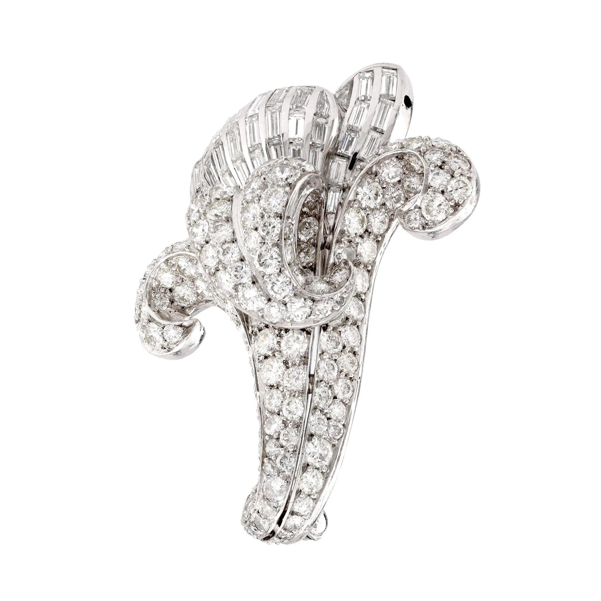 Mid Century Diamond Platinum Brooch