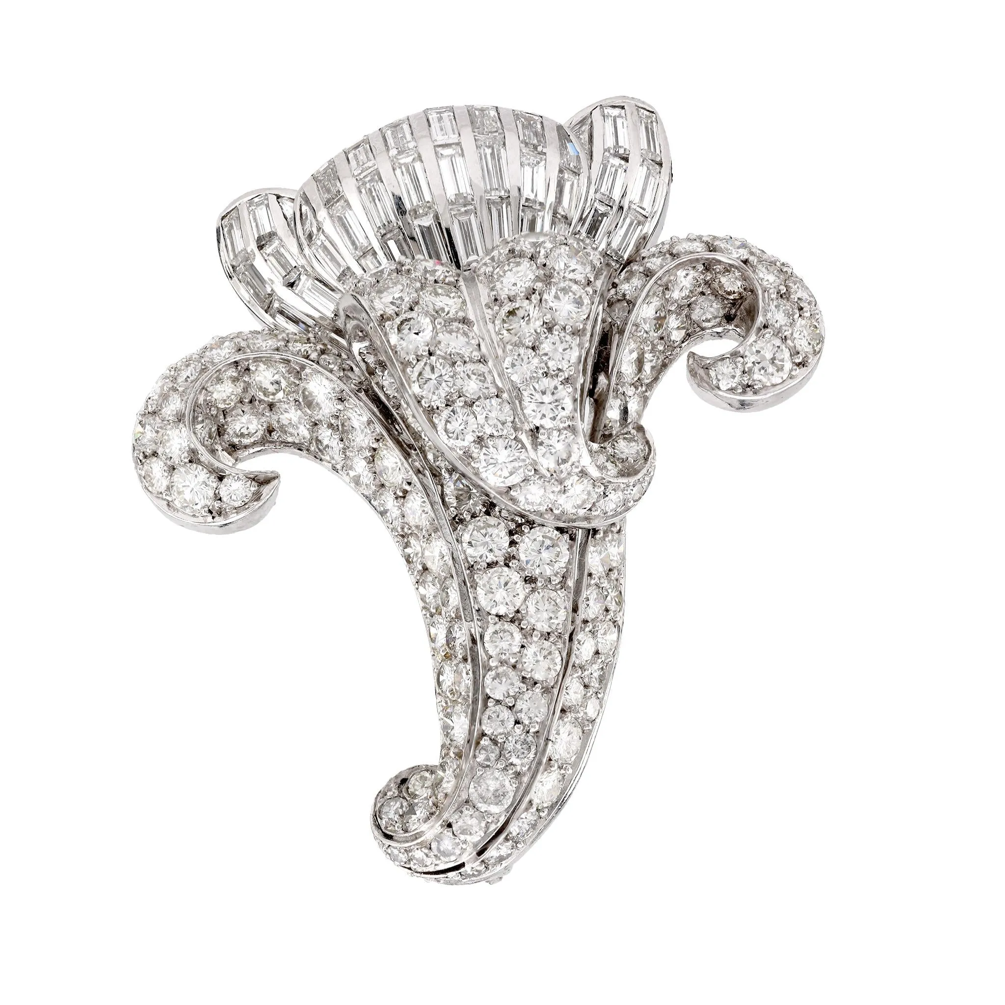 Mid Century Diamond Platinum Brooch