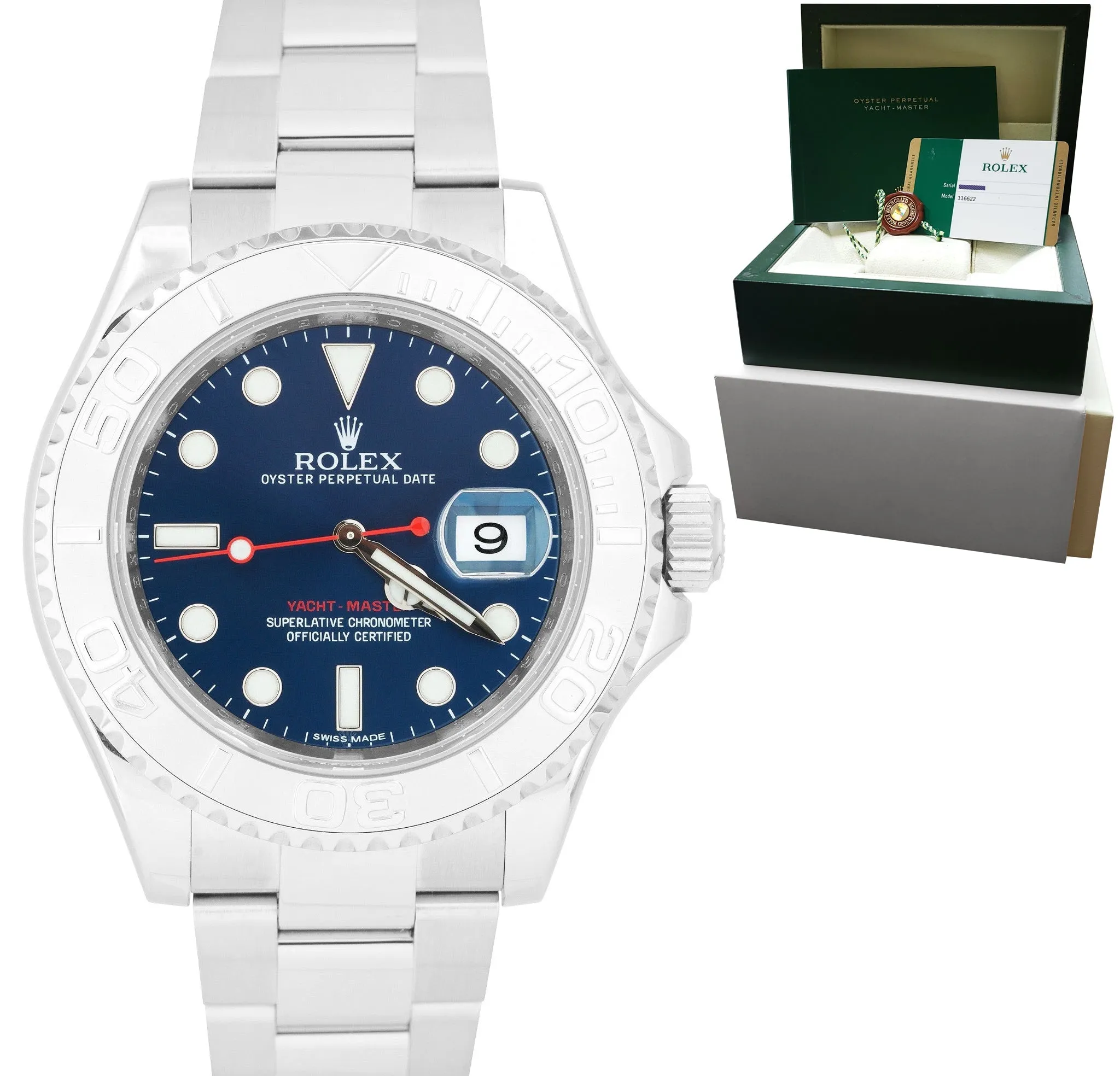 MINT 2014 Rolex Yacht-Master 40mm Blue Stainless Steel Oyster Watch 116622 B P