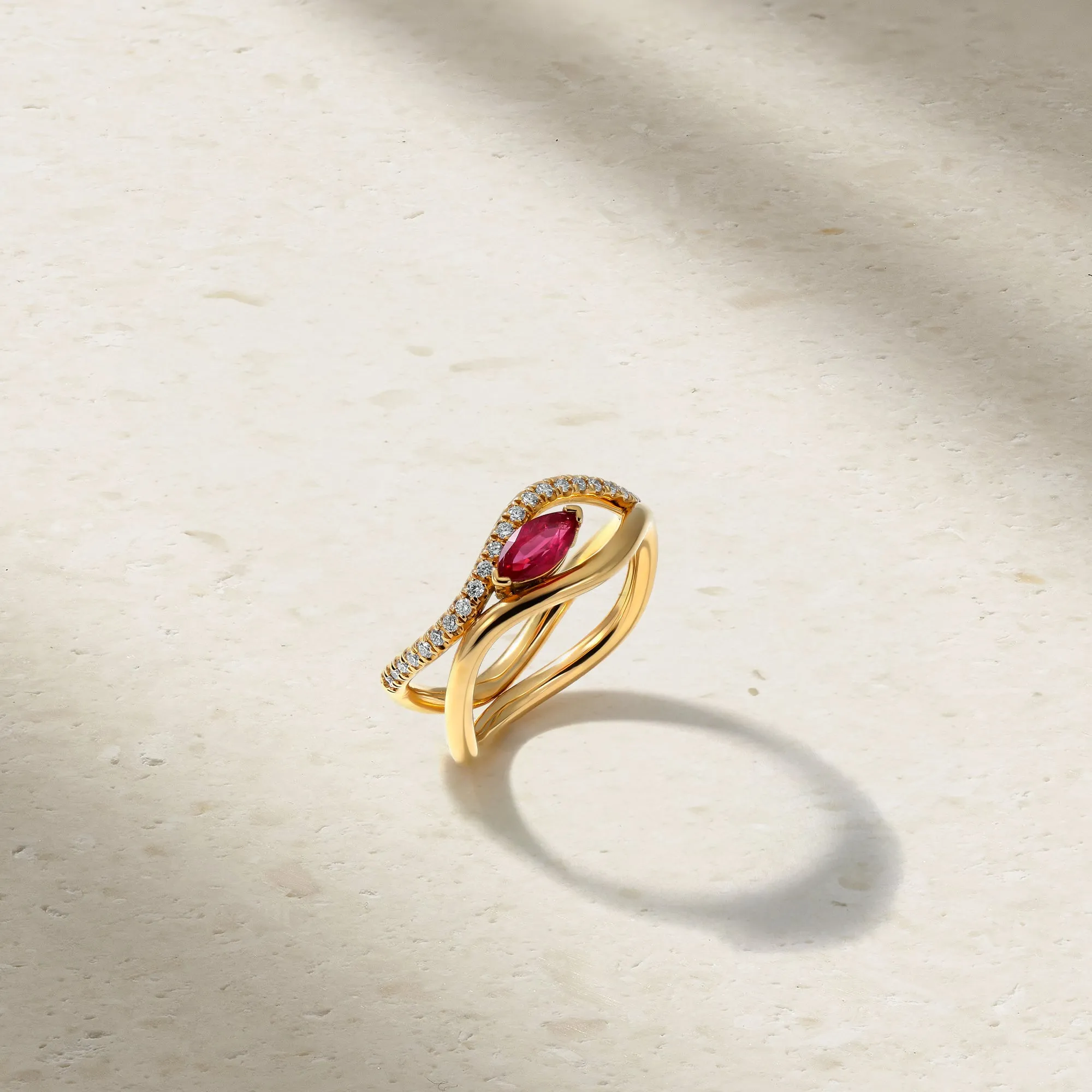 Mirrored Wave Ruby and Diamond Ring