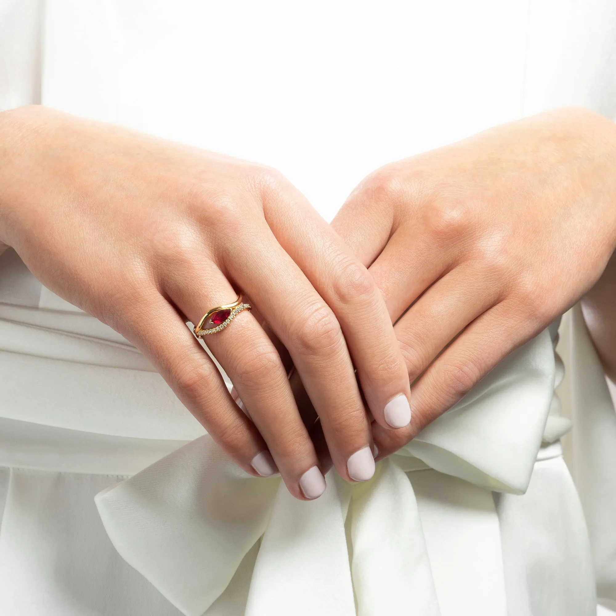 Mirrored Wave Ruby and Diamond Ring