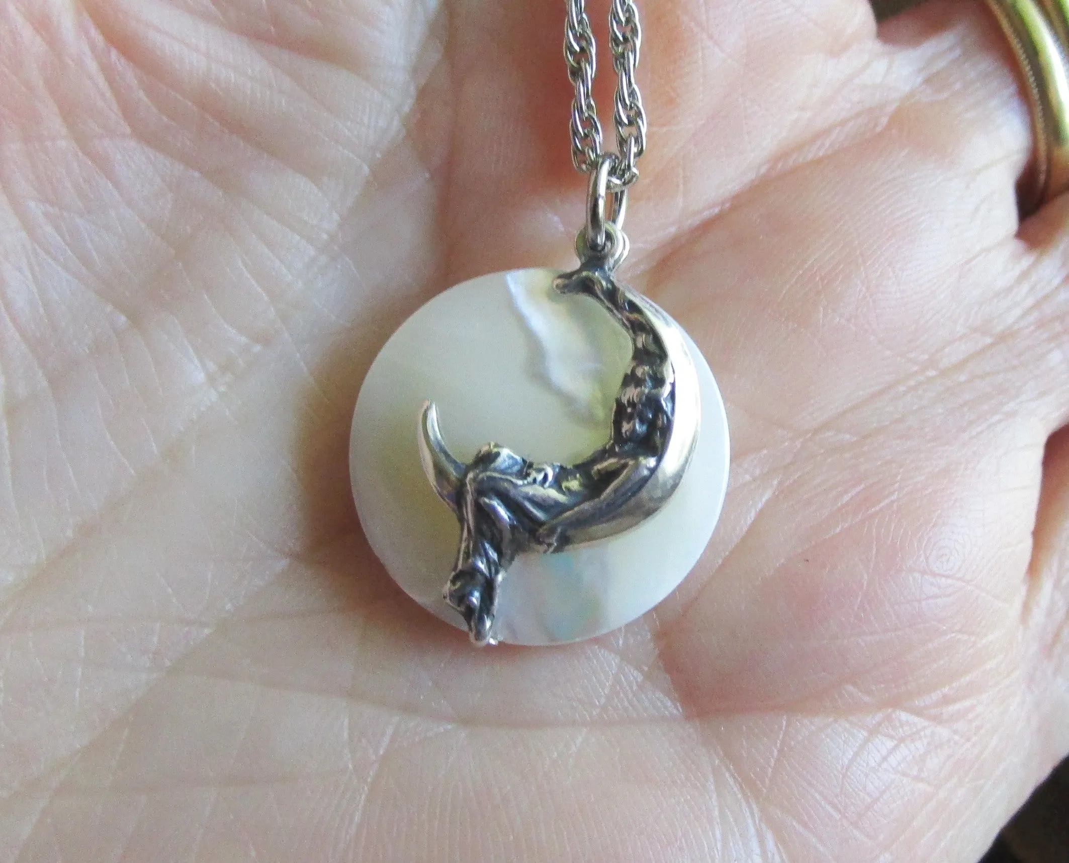 Mother of Pearl Moon Maiden Natural Pendant Necklace