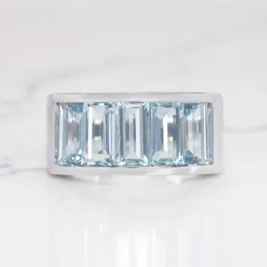 NATURAL 3.5 CARAT AQUAMARINE COCKTAIL RING WIDE BAND 14K WHITE GOLD BAGUETTE CUT