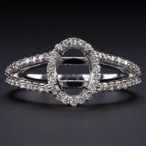 NATURAL DIAMOND OVAL CUT RING SETTING HALO SPLIT SHANK WHITE GOLD SEMI MOUNT 8X6