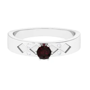 Natural Round Garnet Solitaire Band Ring