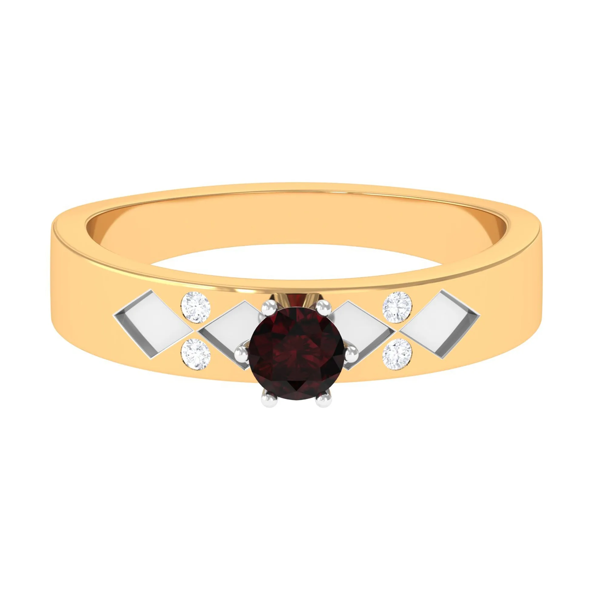 Natural Round Garnet Solitaire Band Ring