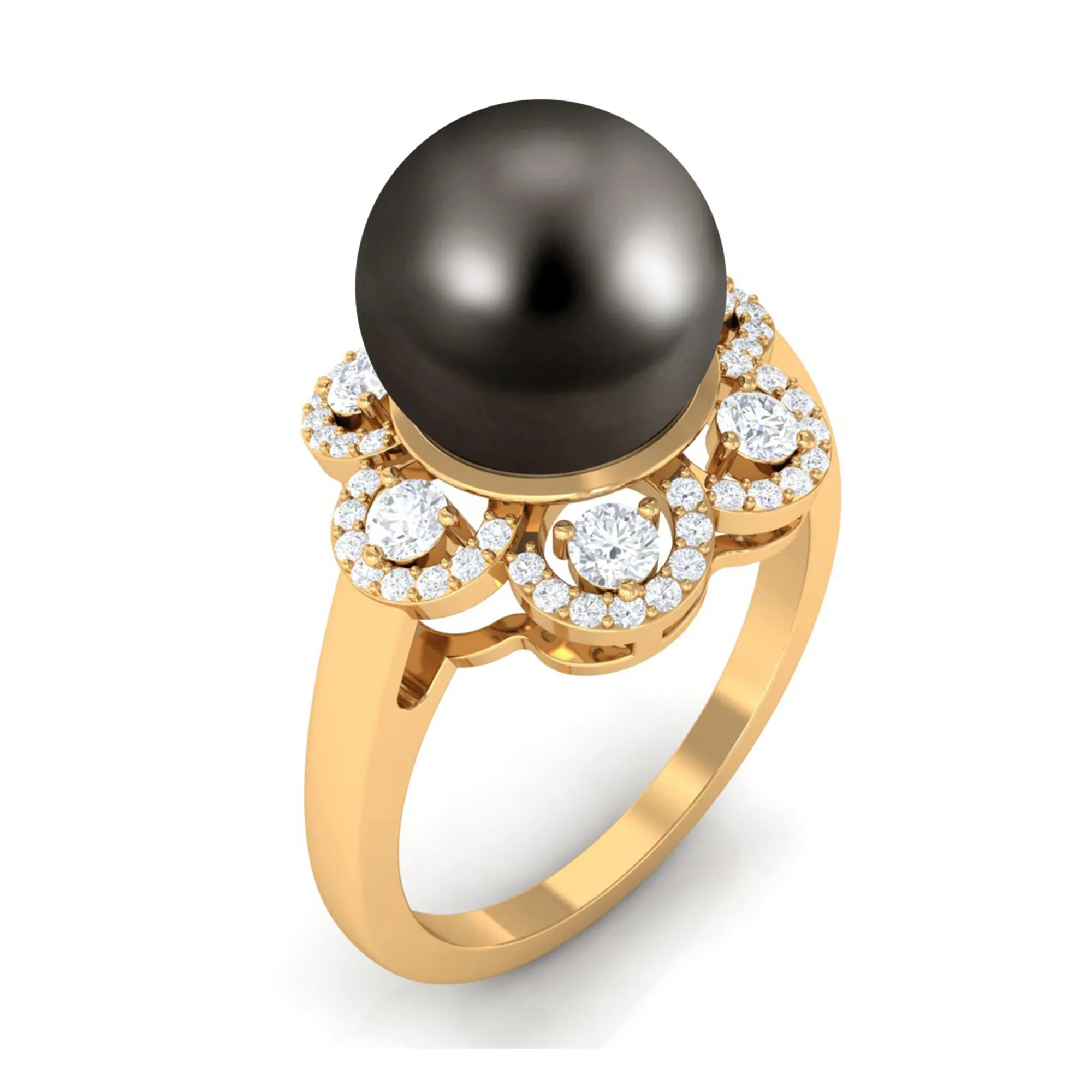 Natural Tahitian Pearl Flower Cocktail Ring with Diamond