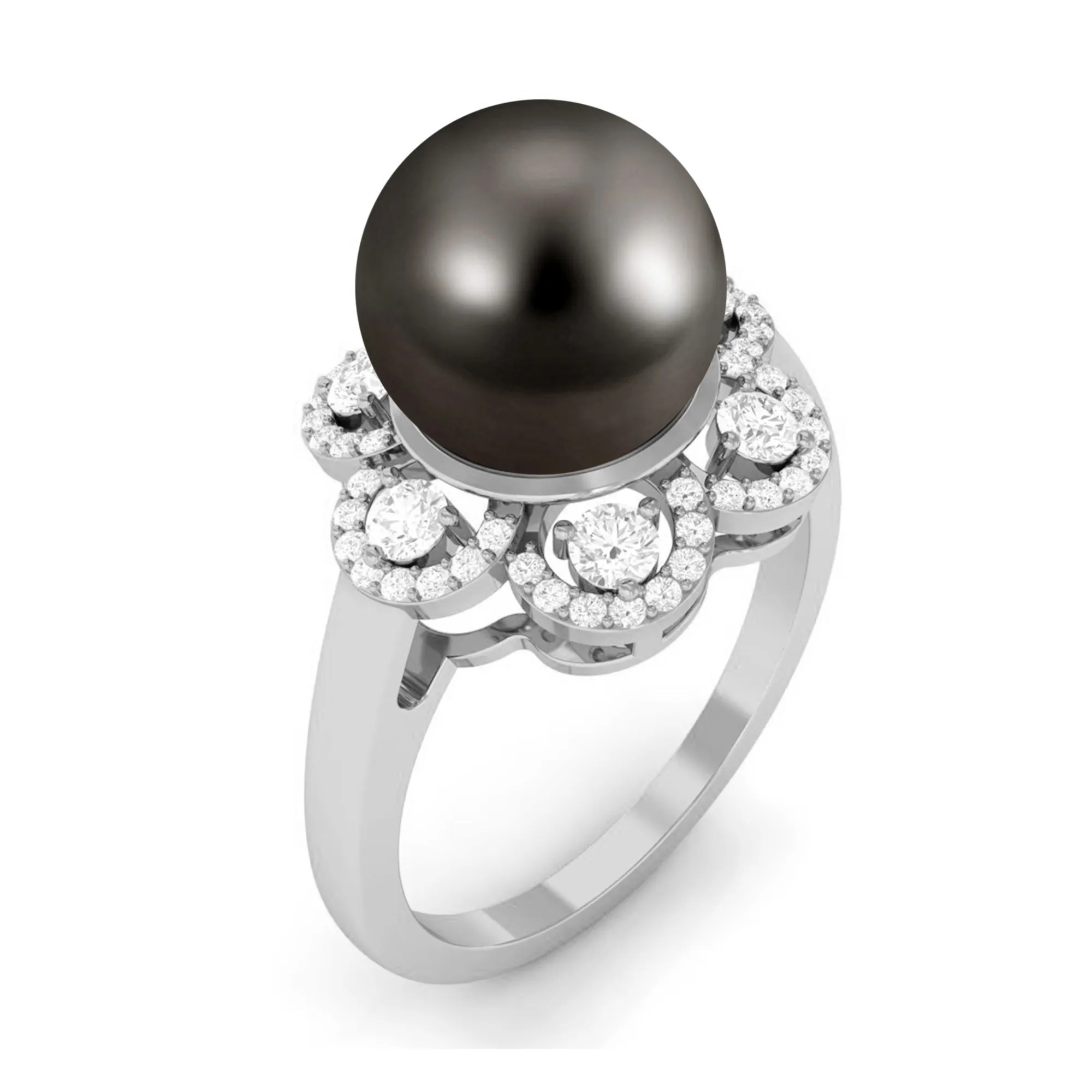 Natural Tahitian Pearl Flower Cocktail Ring with Diamond