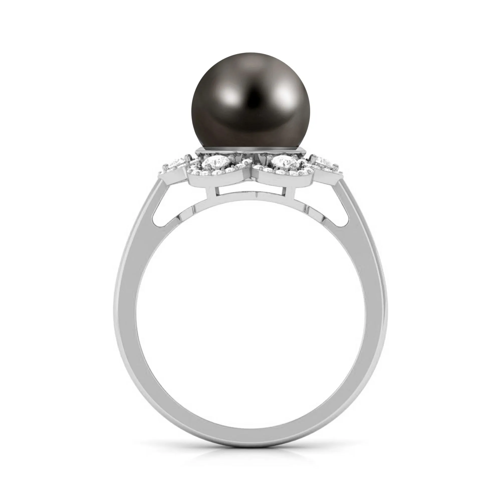 Natural Tahitian Pearl Flower Cocktail Ring with Diamond