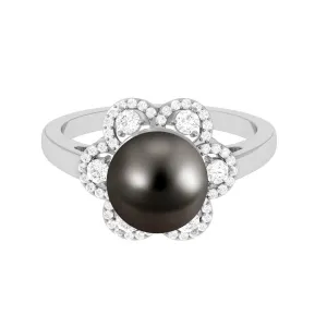 Natural Tahitian Pearl Flower Cocktail Ring with Diamond