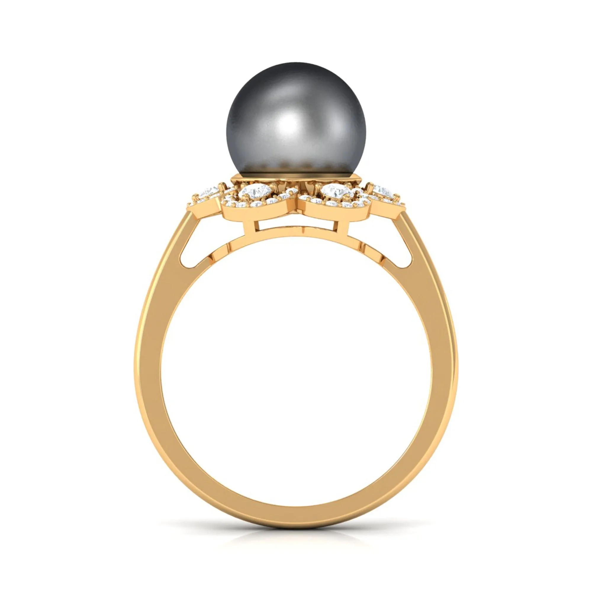 Natural Tahitian Pearl Flower Cocktail Ring with Diamond