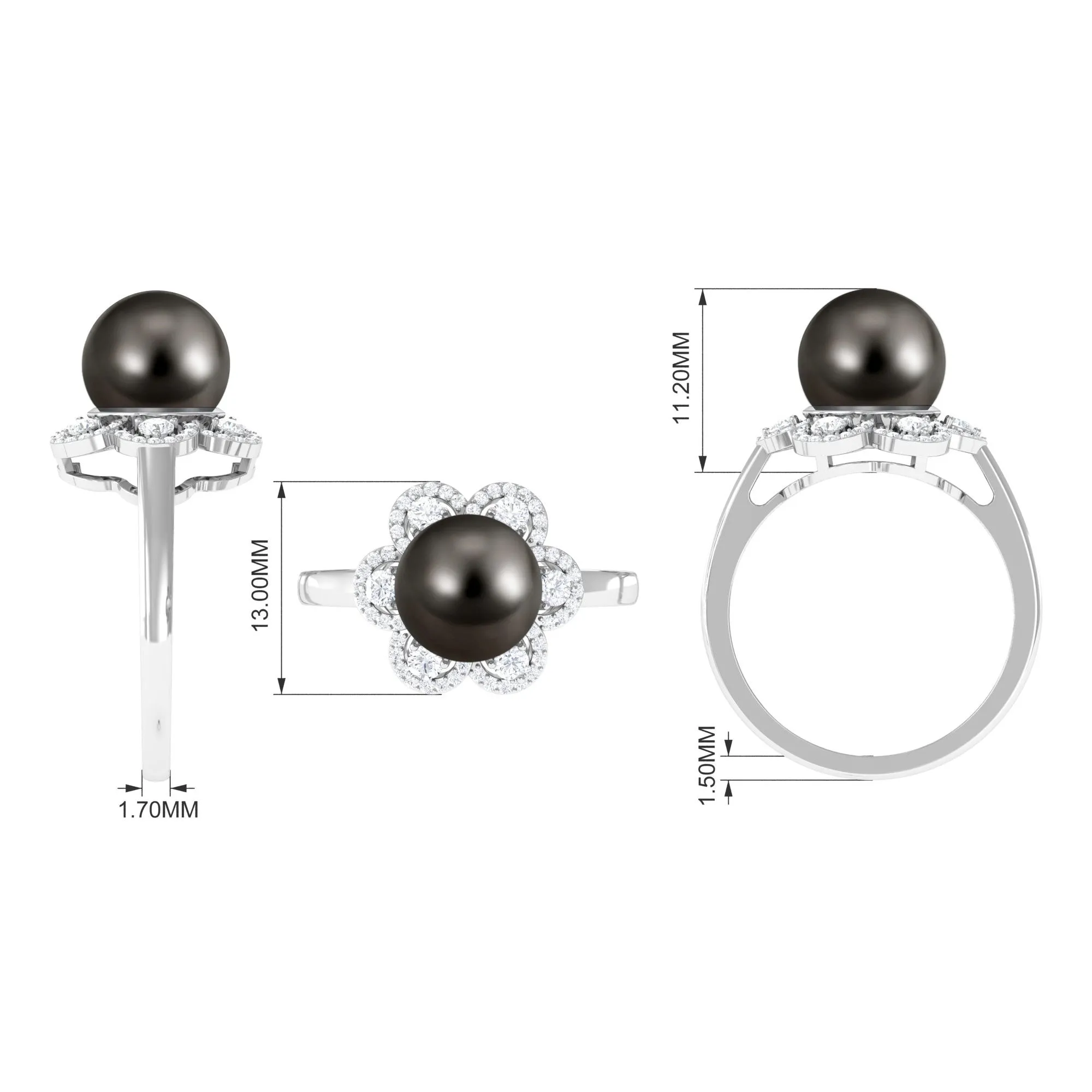 Natural Tahitian Pearl Flower Cocktail Ring with Diamond