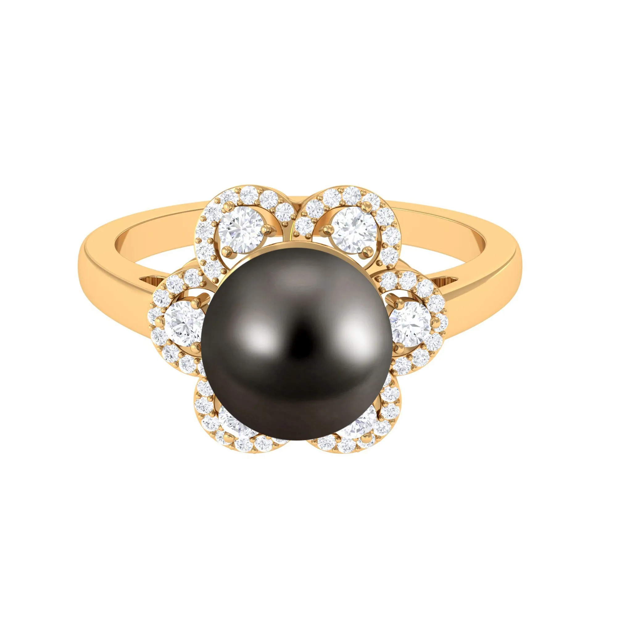 Natural Tahitian Pearl Flower Cocktail Ring with Diamond