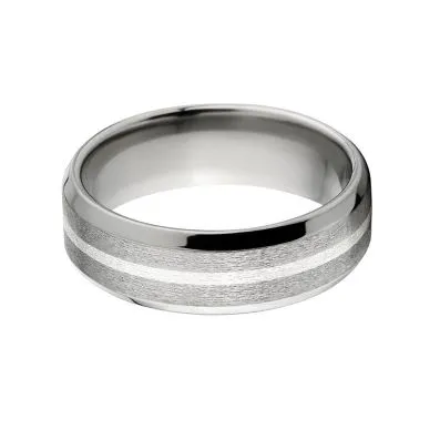 New 7mm Titanium Ring with Sterling Silver Inlay-7mm Titanium Wedding Band