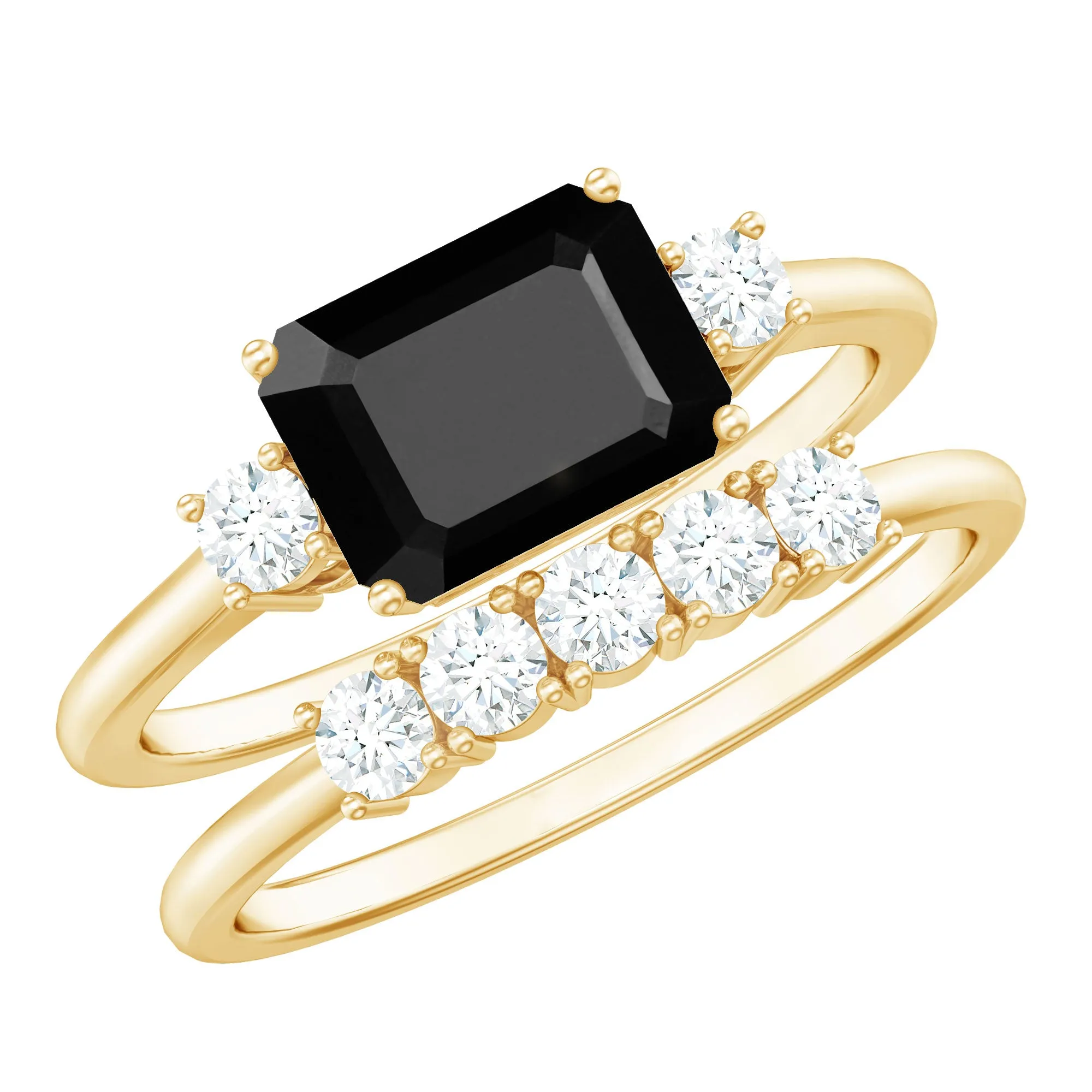 Octagon Cut Black Onyx Contemporary Wedding Ring Set with Diamond