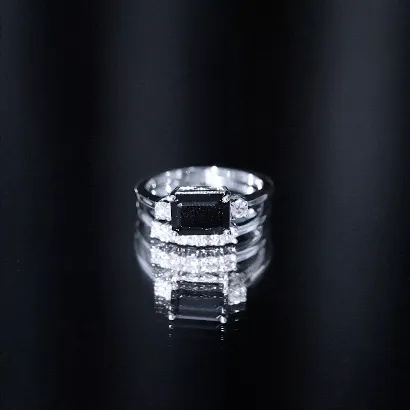 Octagon Cut Black Onyx Contemporary Wedding Ring Set with Diamond