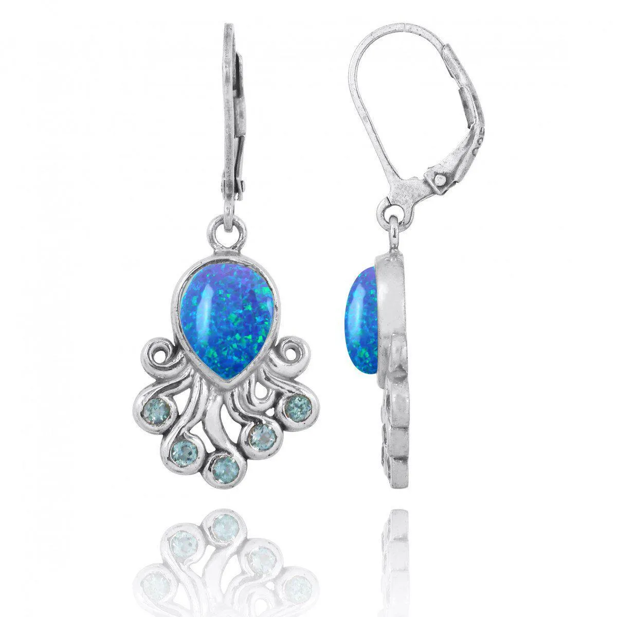 Octopus with Blue Opal and Swiss Blue Topaz Earrings