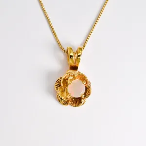 Opal Flower Pendant - Gold Opal Necklace - Rose Opal Necklace