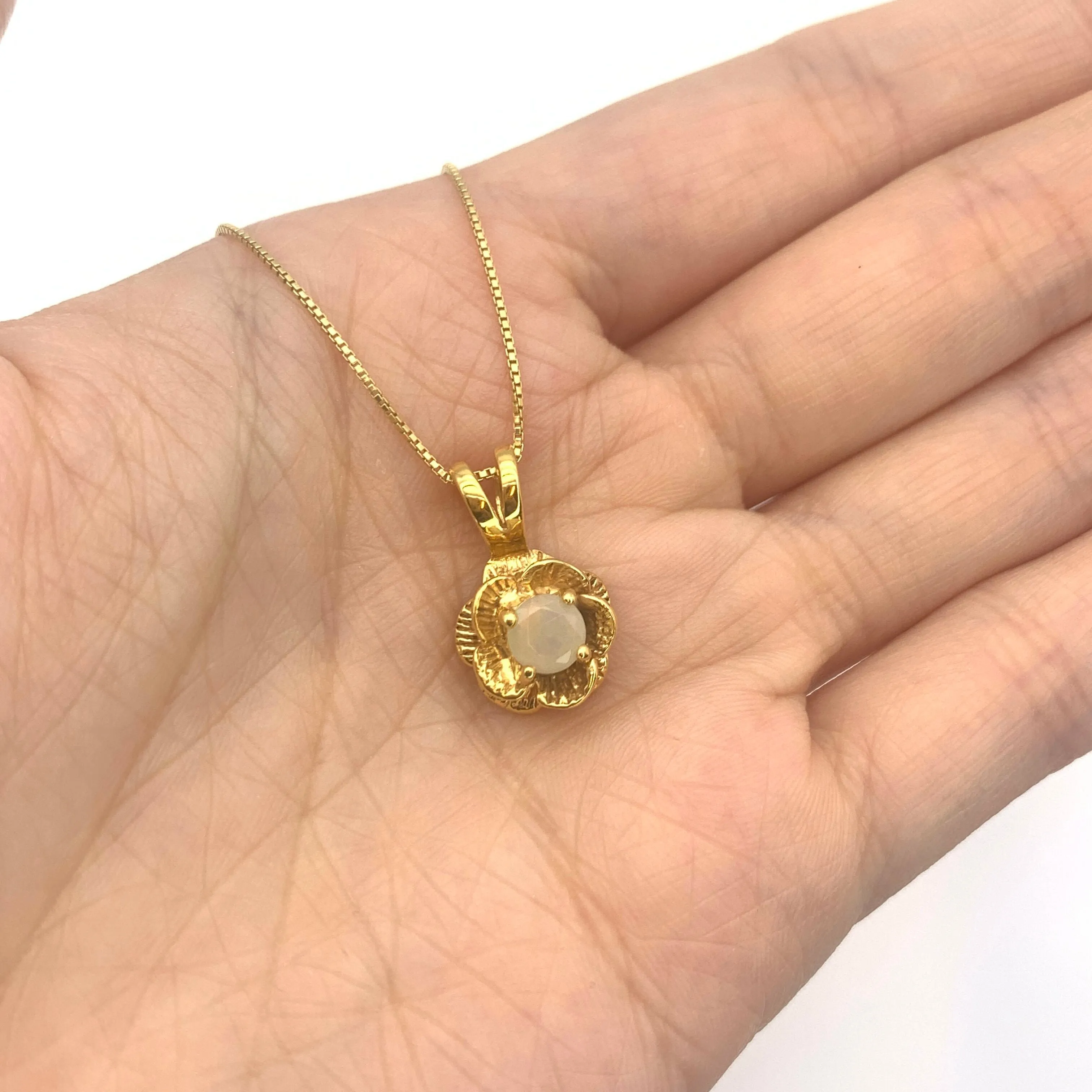 Opal Flower Pendant - Gold Opal Necklace - Rose Opal Necklace