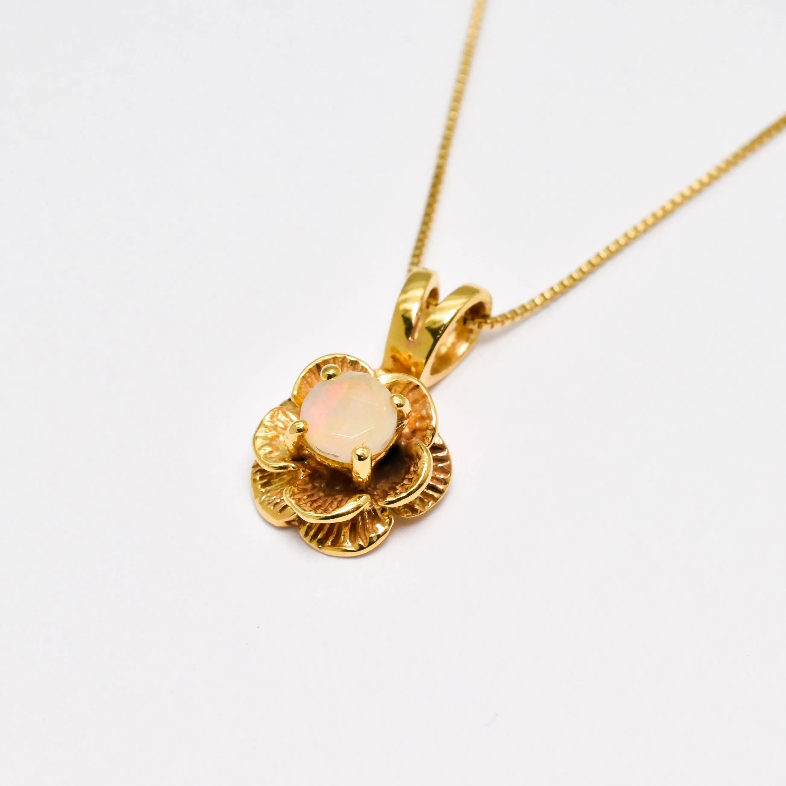 Opal Flower Pendant - Gold Opal Necklace - Rose Opal Necklace