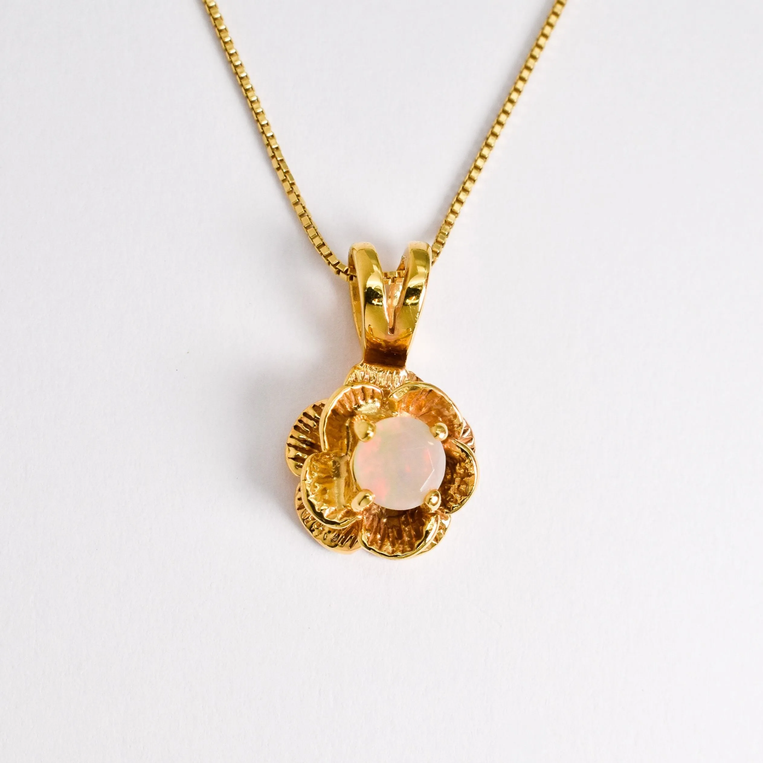 Opal Flower Pendant - Gold Opal Necklace - Rose Opal Necklace