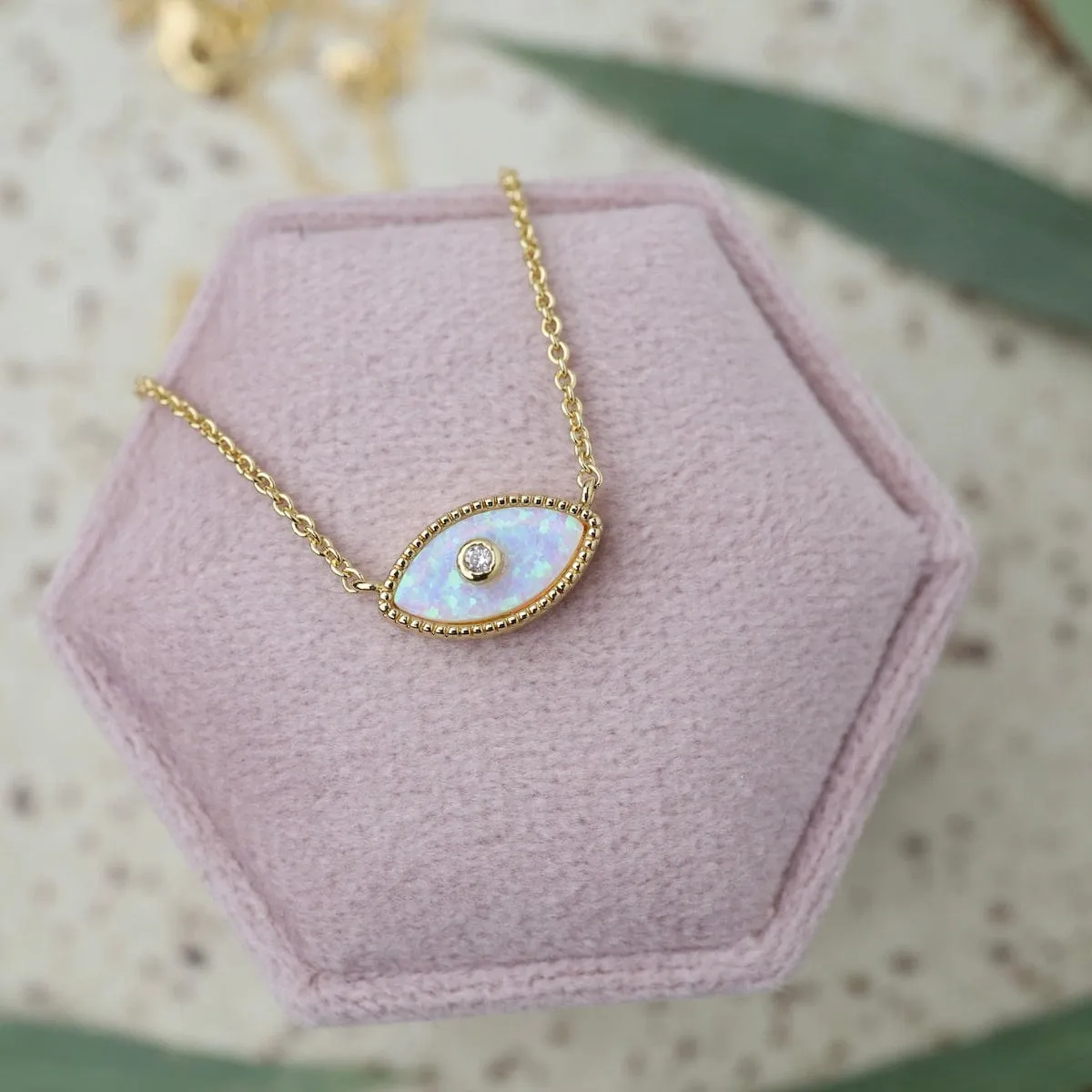 Opal Inlay Evil Eye Pendant Necklace