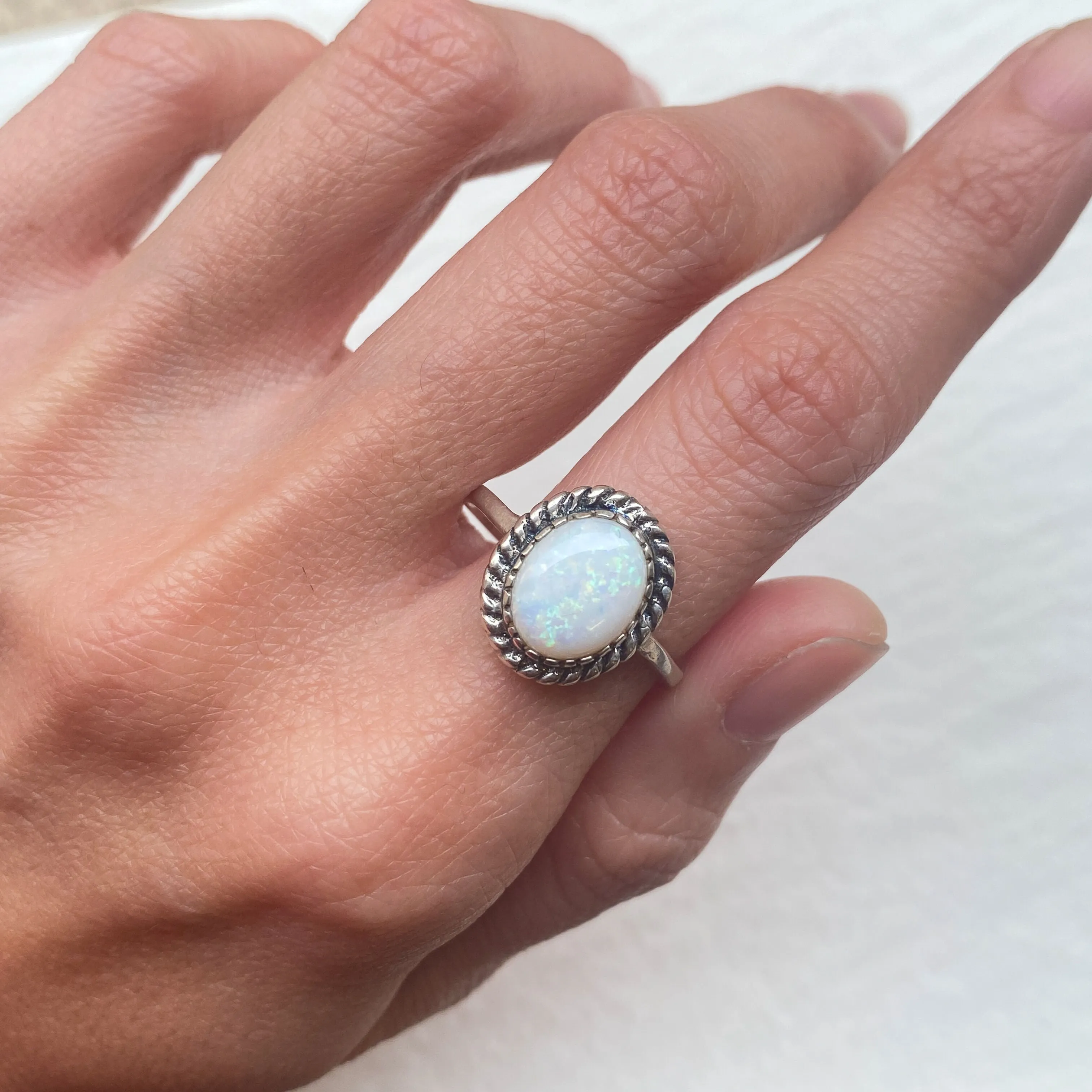 Opal Solitaire Ring - Vintage Opal Ring - October Birthstone Ring