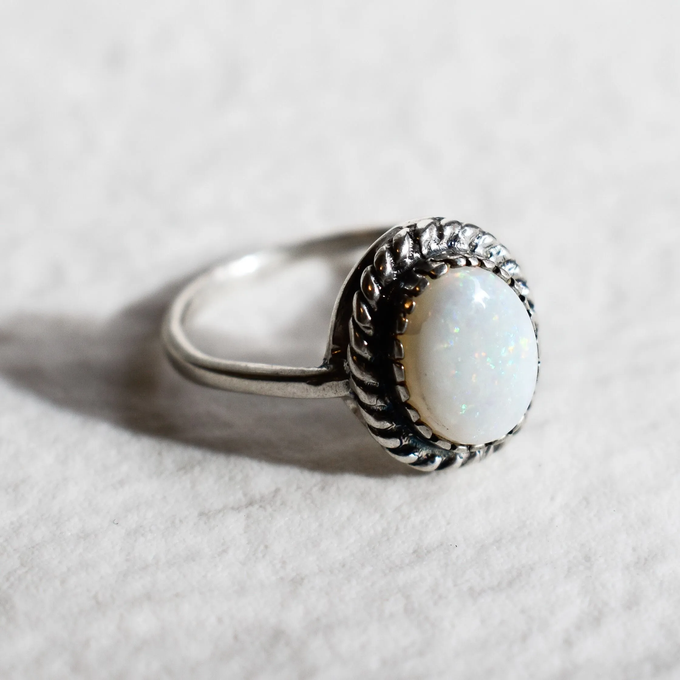 Opal Solitaire Ring - Vintage Opal Ring - October Birthstone Ring