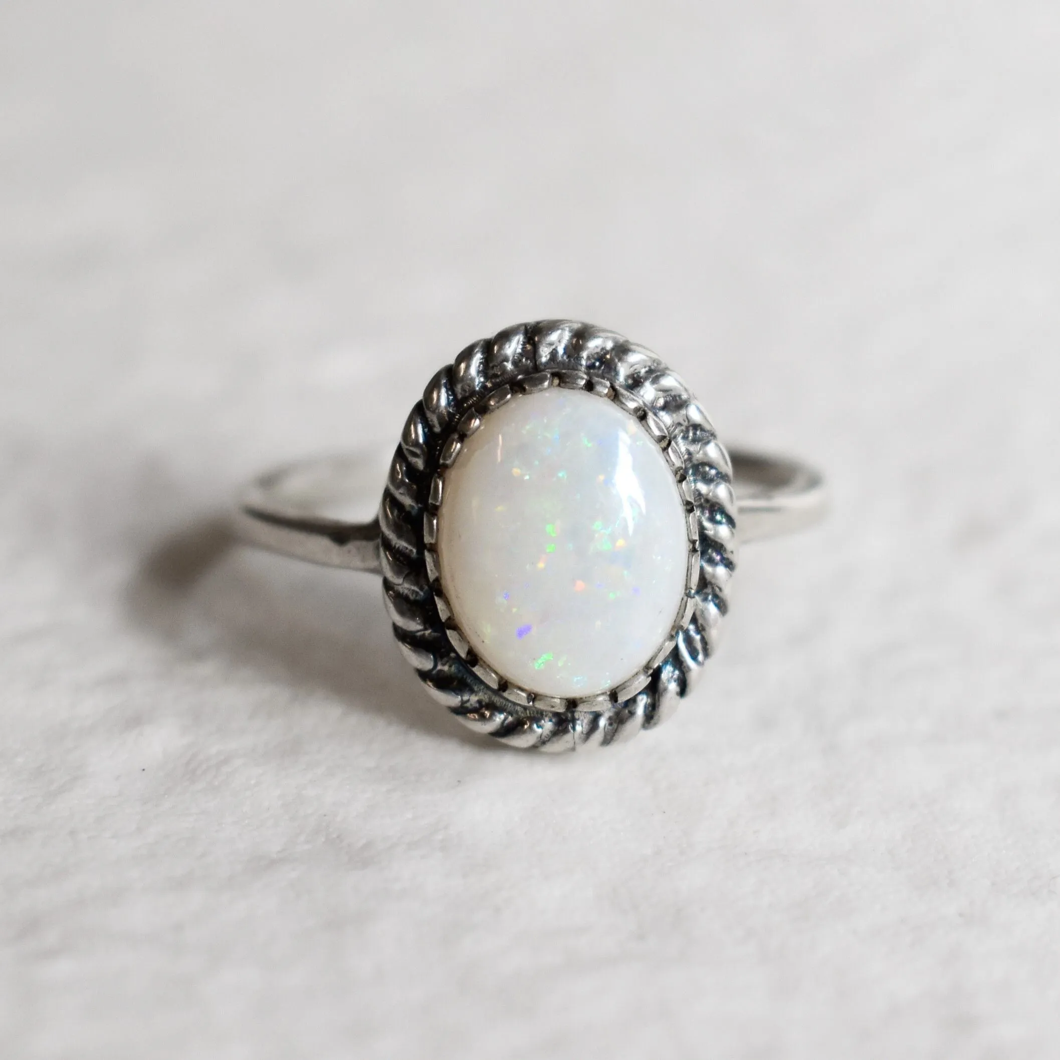 Opal Solitaire Ring - Vintage Opal Ring - October Birthstone Ring