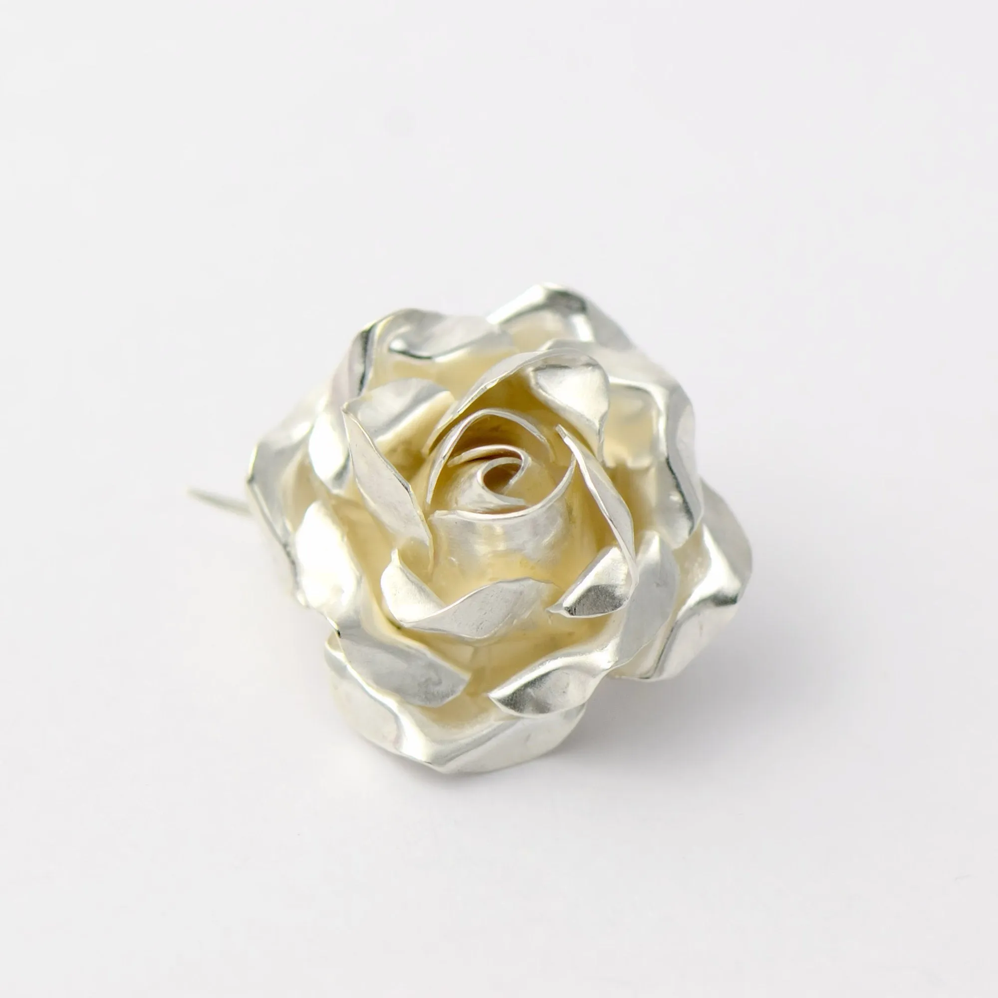 Open rose Brooch, 2cm silver rose