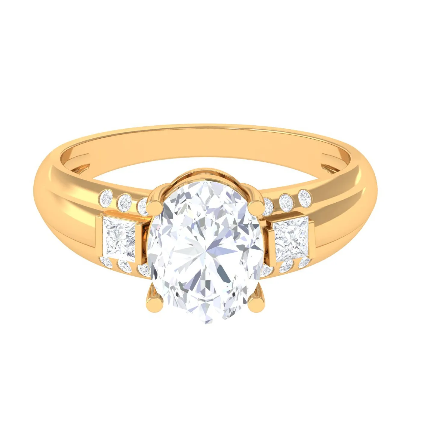 Oval Cut Moissanite Solitaire Statement Engagement Ring with Accent