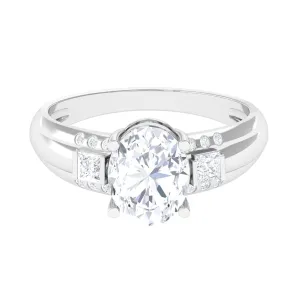 Oval Cut Moissanite Solitaire Statement Engagement Ring with Accent