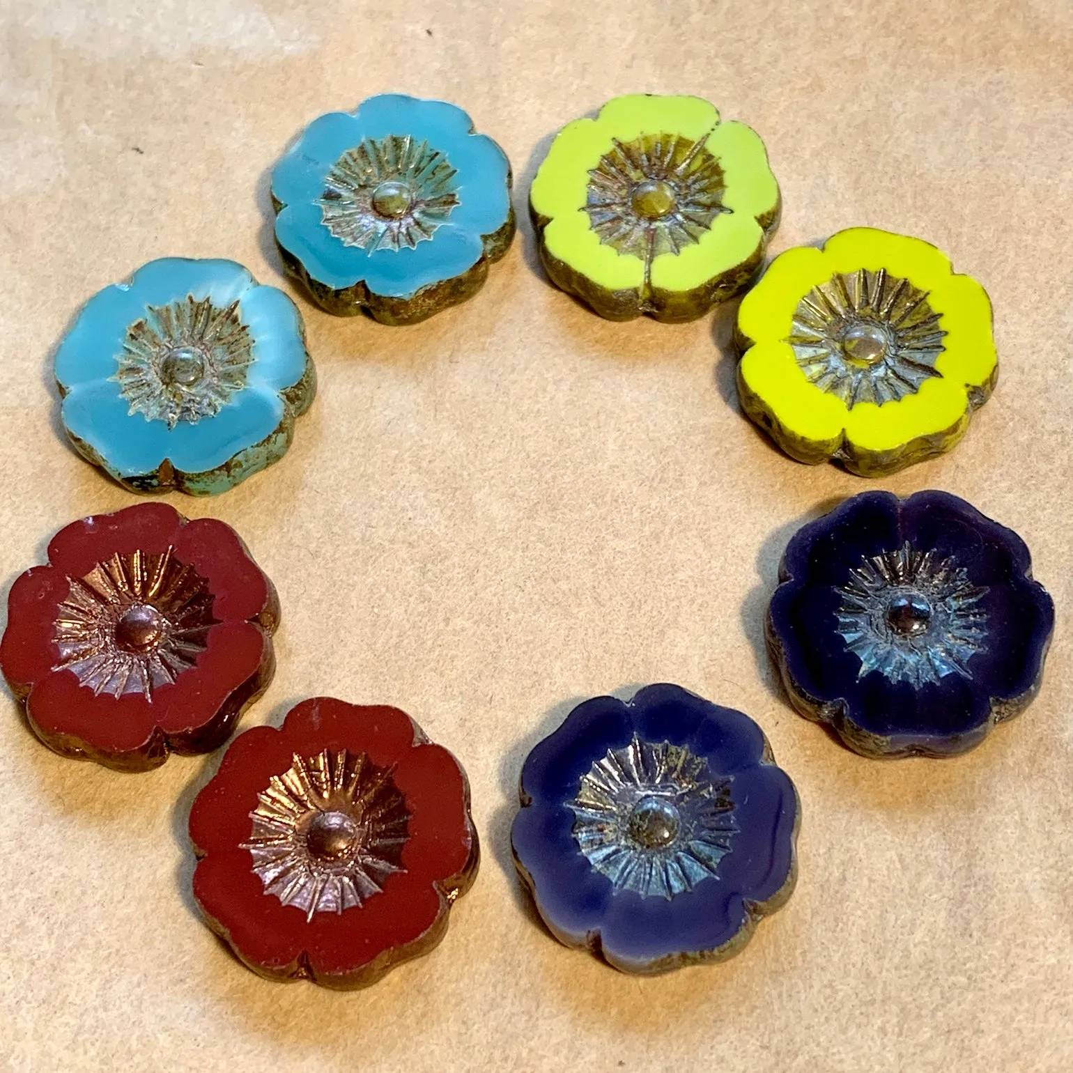 Pair of Large Czech Glass Flowers, 4 Colors!