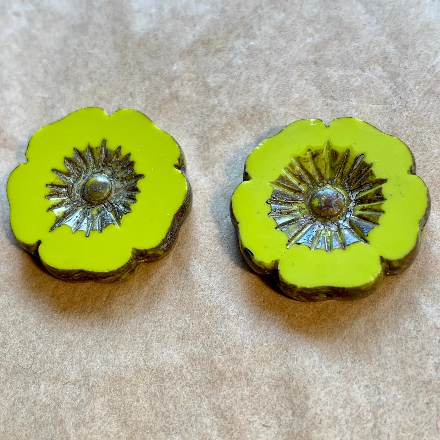 Pair of Large Czech Glass Flowers, 4 Colors!