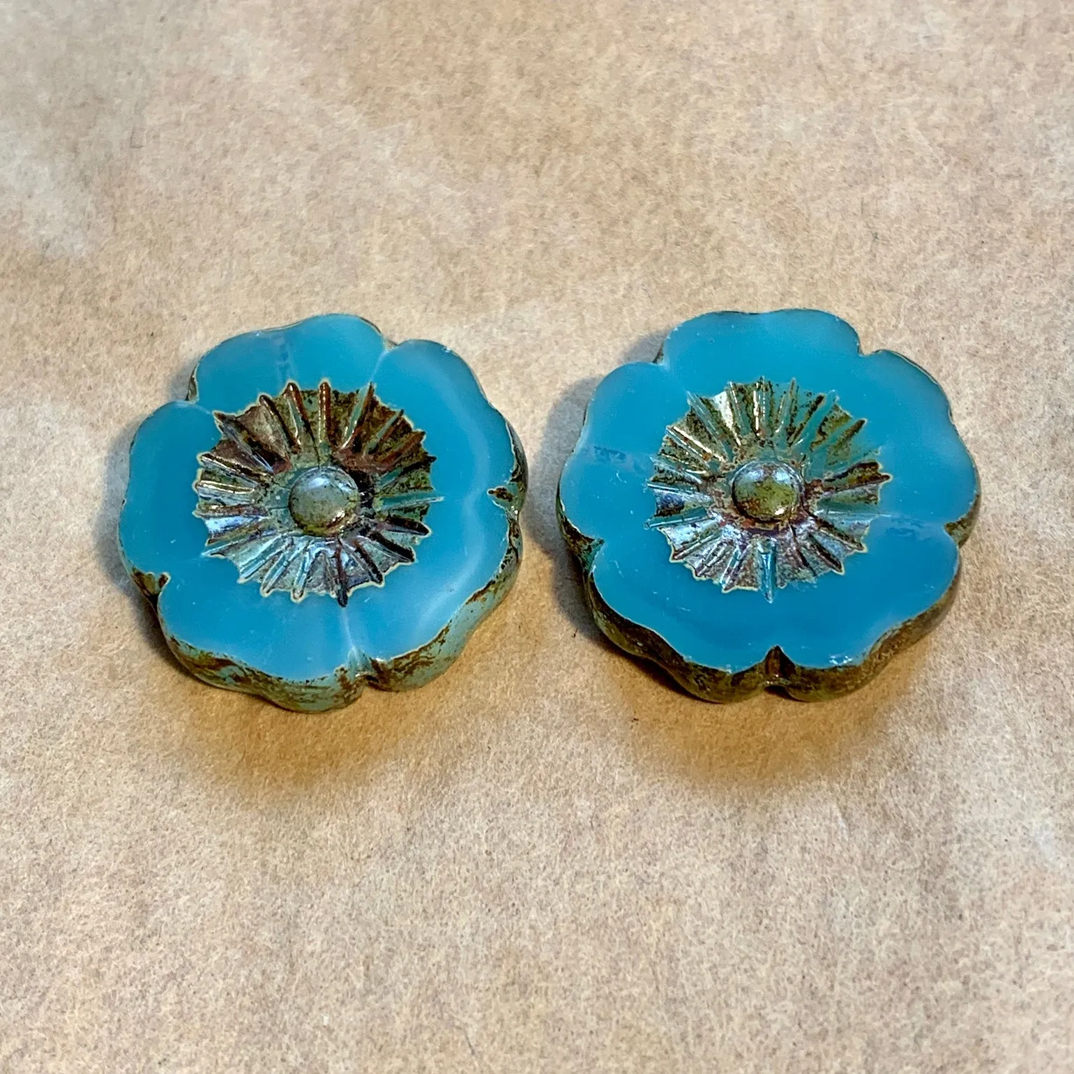 Pair of Large Czech Glass Flowers, 4 Colors!