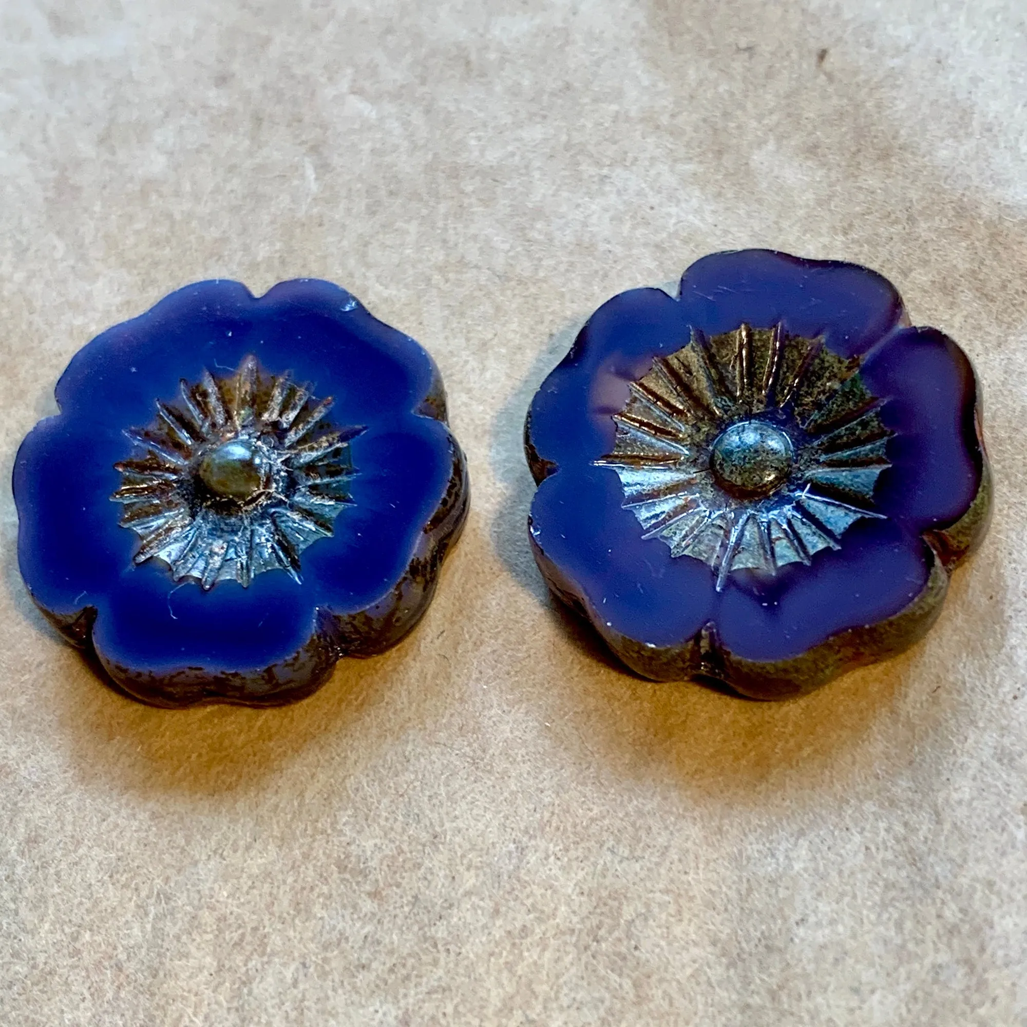 Pair of Large Czech Glass Flowers, 4 Colors!