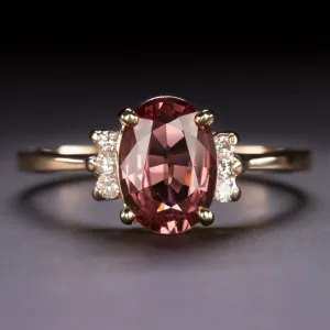 PEACH PINK SAPPHIRE DIAMOND COCKTAIL RING 18k YELLOW GOLD NATURAL OVAL SHAPE