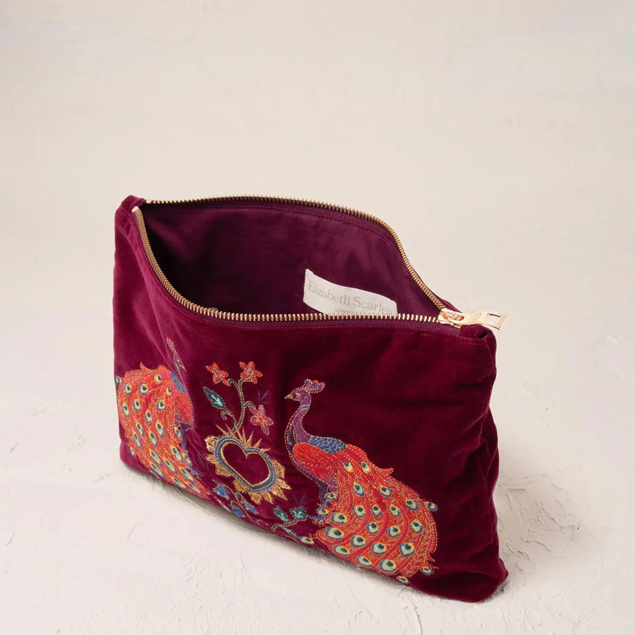 Peacock Floral Ruby Velvet Everyday Pouch