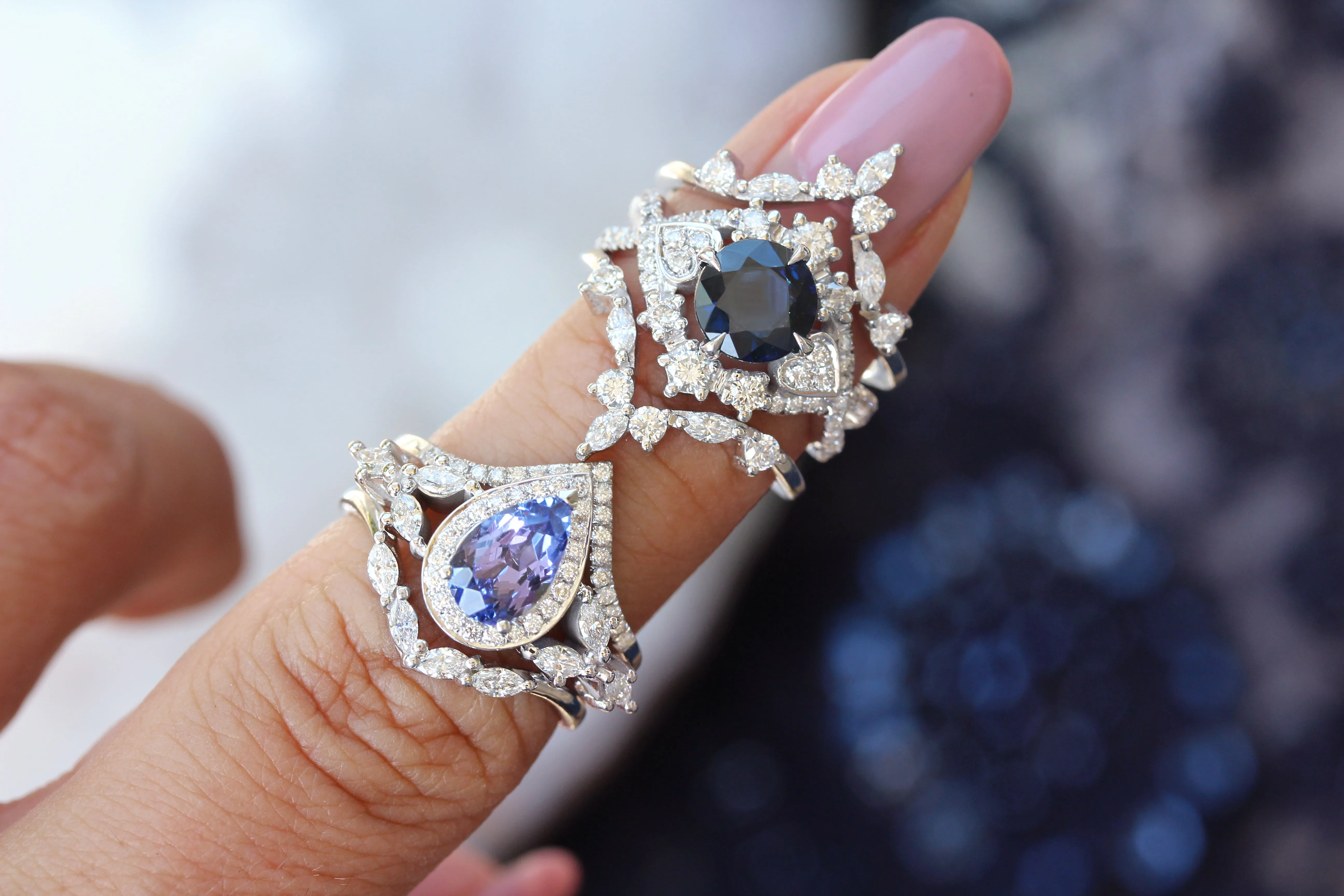 Pear Tanzanite & Diamonds Unique Engagement Ring Set - "Muse" ♥