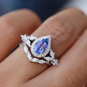 Pear Tanzanite & Diamonds Unique Engagement Ring Set - "Muse" ♥