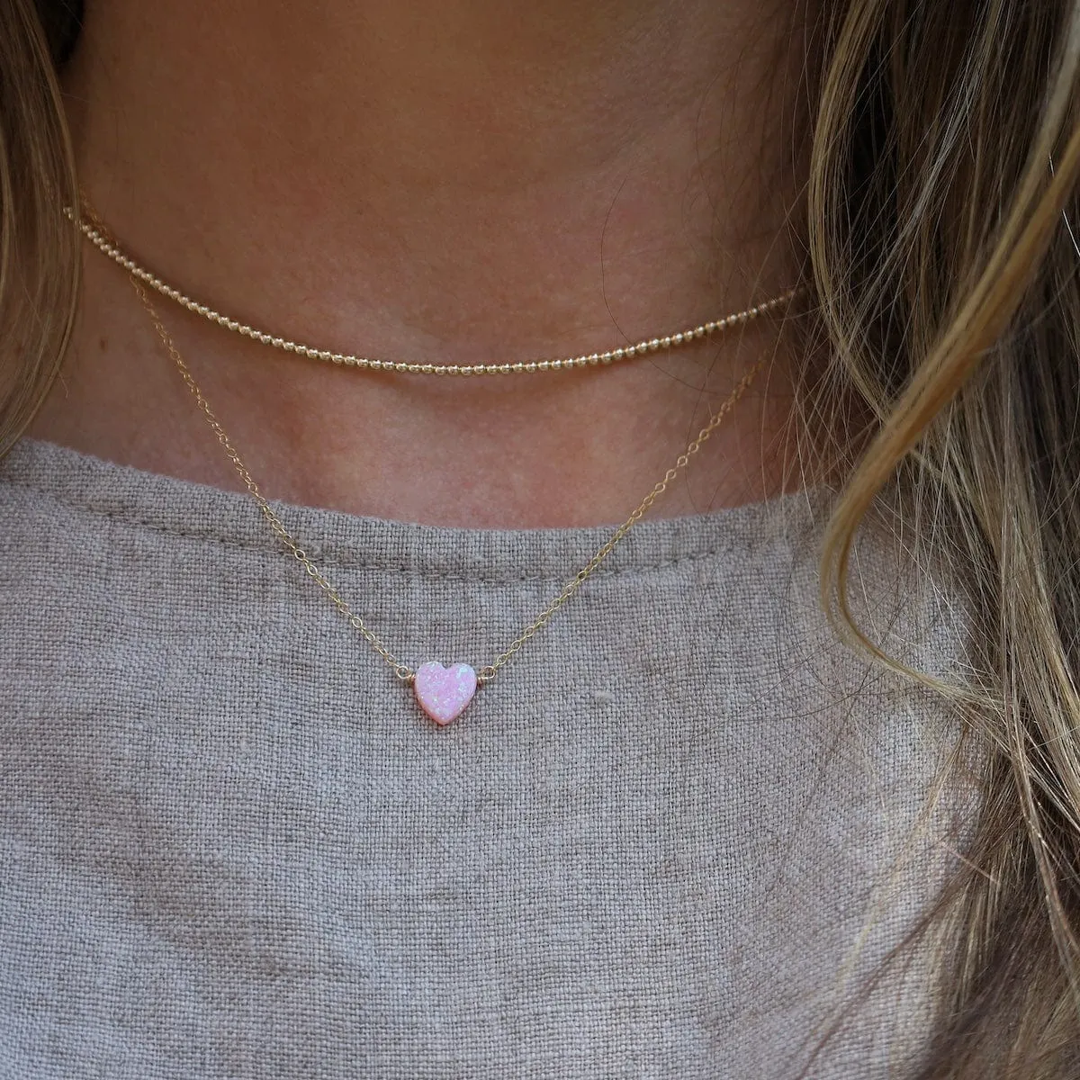 Pink Opal Heart Necklace